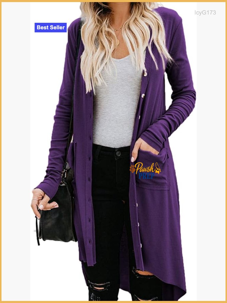 Women's Long Cardigan Button Down High Low Knit Cardigan With Pockets